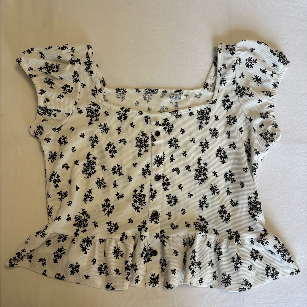 Floral Black and White Women's Top